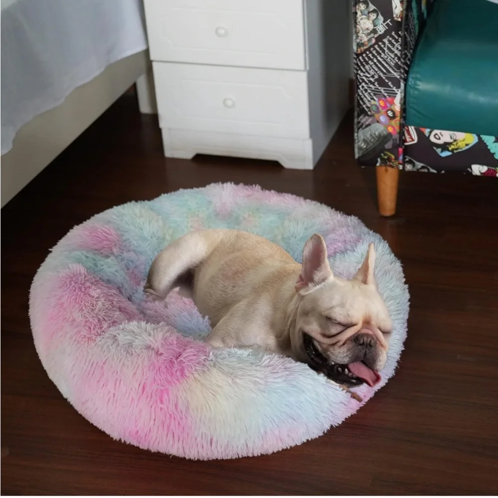 Fur Round Container calming bed Deluxe Super Plush Pet Bed